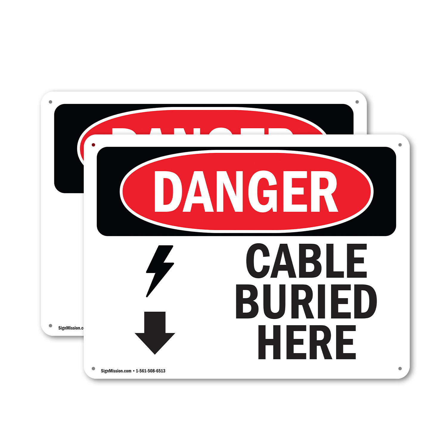 (2 Pack) Cable Buried Here OSHA Danger Sign Decal Metal Plastic