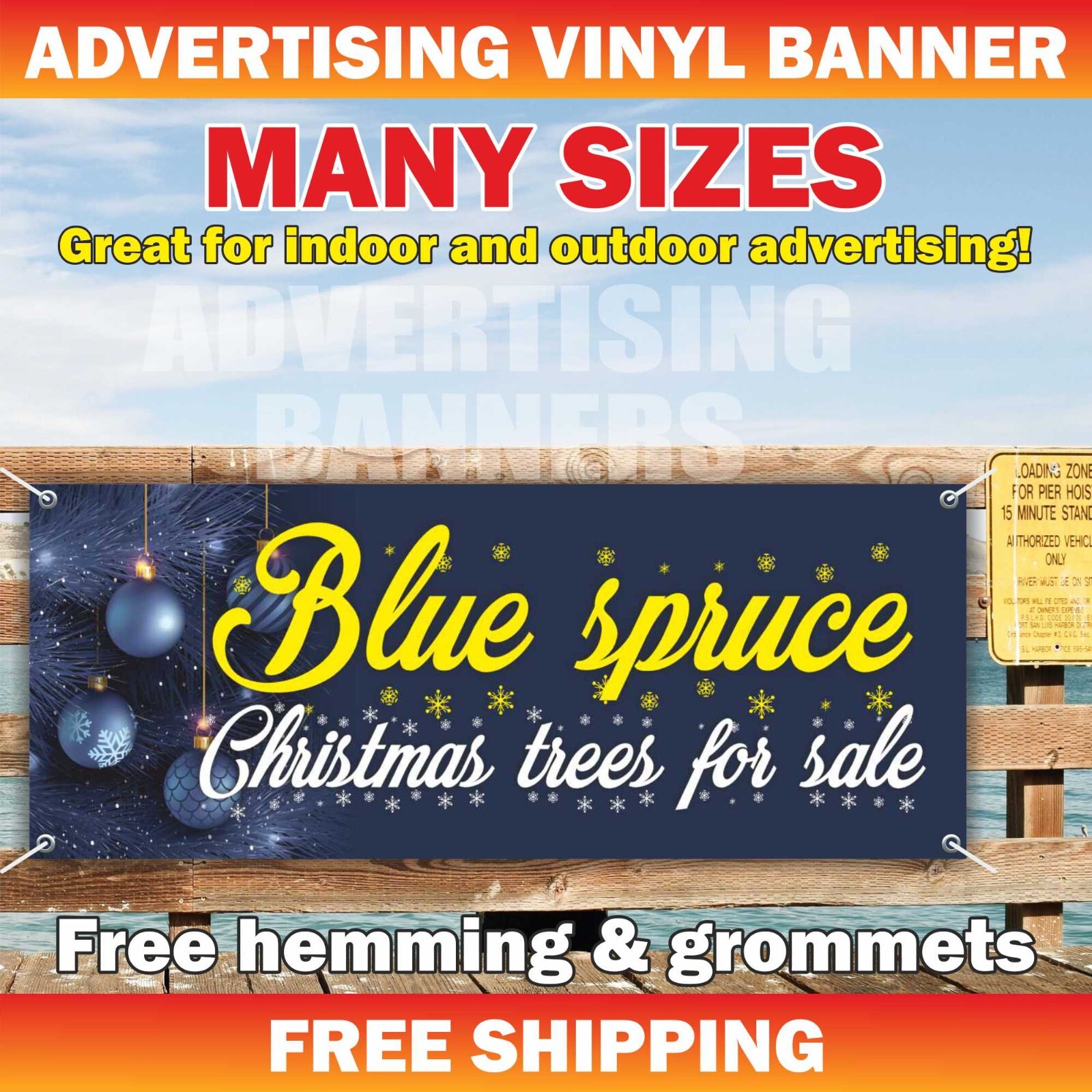 BLUE SPRUCE Advertising Banner Vinyl Mesh Sign CHRISTMAS Tree Xmas