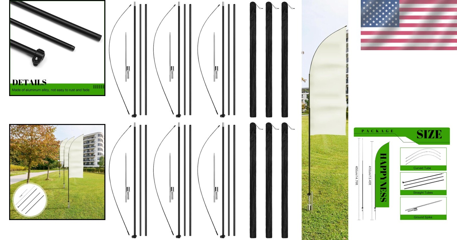 Durable 14 ft Advertising Flagpole Set – 6 Aluminum Poles with Storage Bag