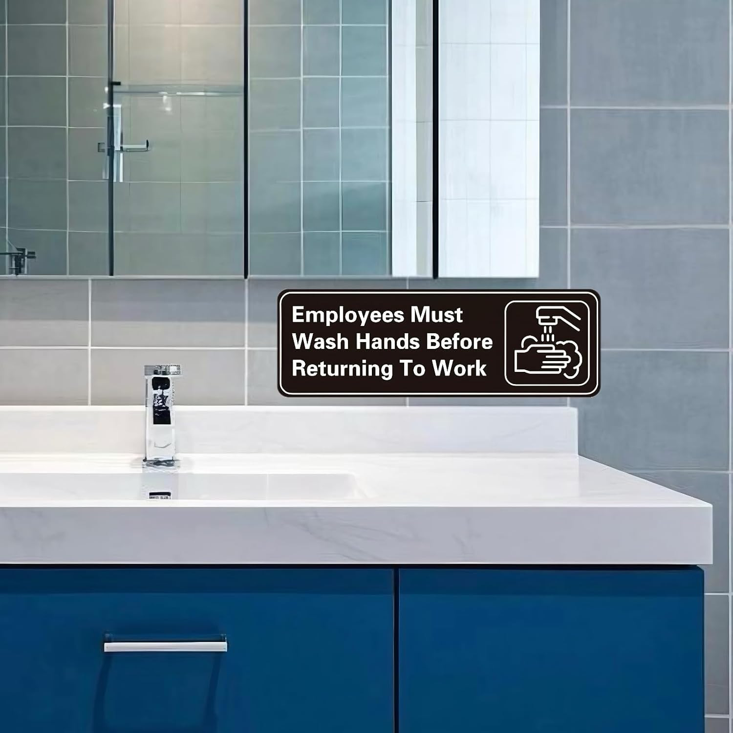 5 Pack Employees Must Wash Hands Sign,9 X 3 Inch Waterproof Acrylic Sign with Sy