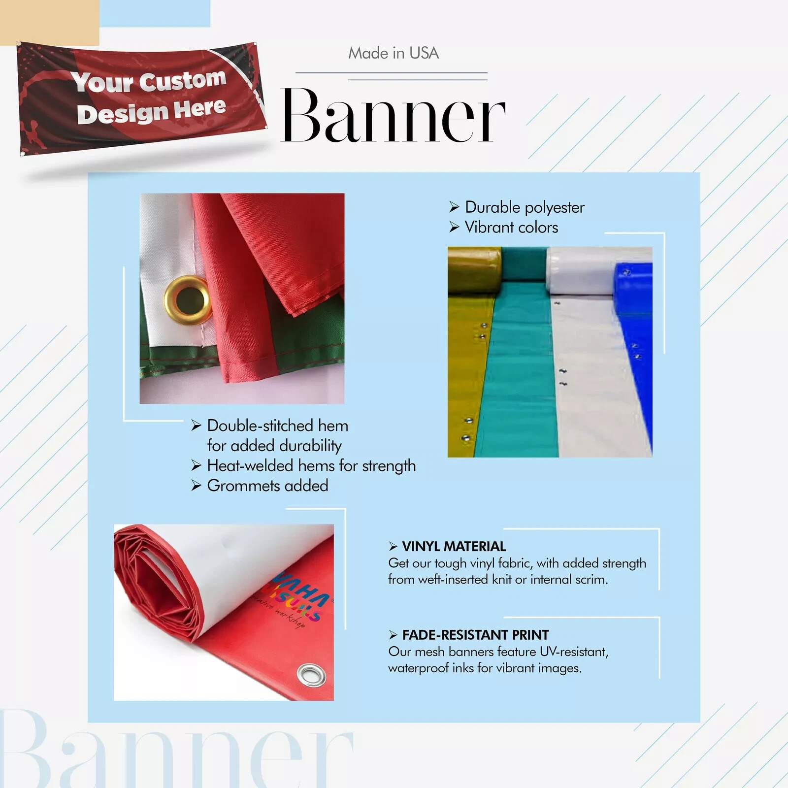 Custom Banner Display, Polyester/Vinyl, Advertising Sign, Indoor/Outdoor