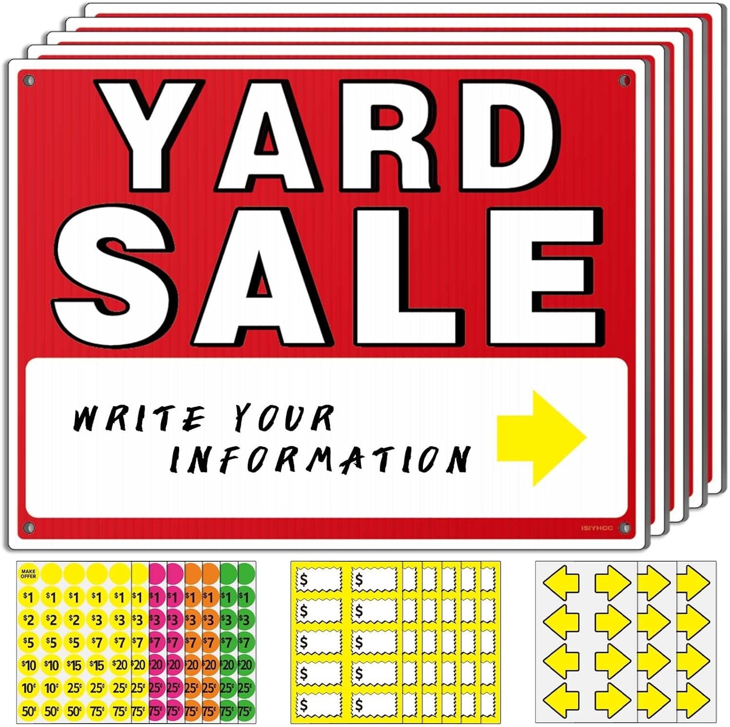Eye-Catching 14-Piece Yard Sale Sign Set with Neon Stickers & Personalized Space