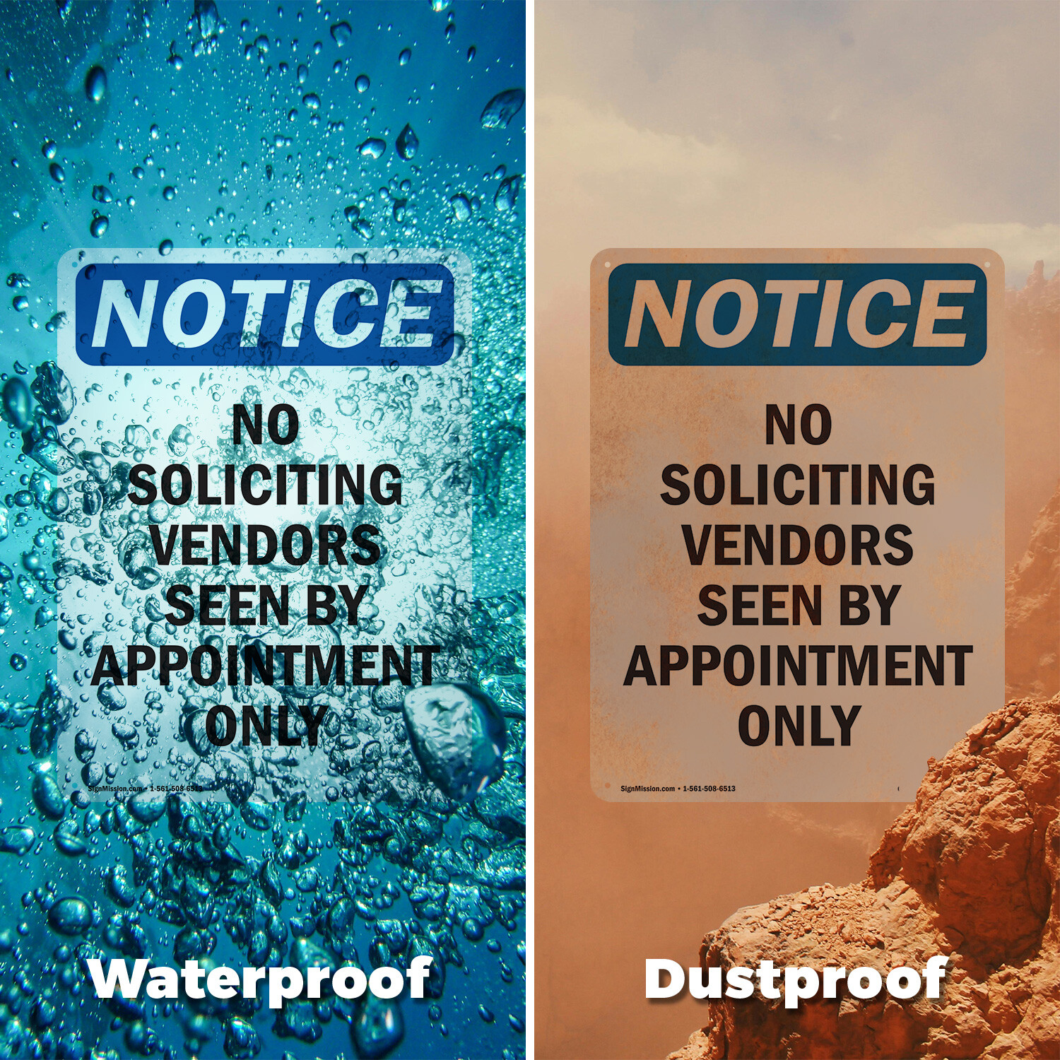(2 Pack) No Soliciting Vendors Seen By OSHA Notice Sign Decal Metal Plastic