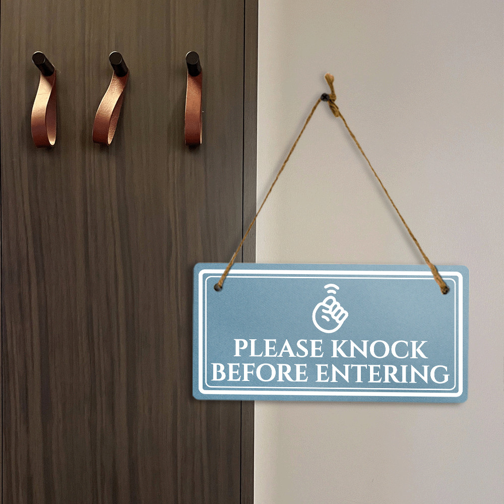 Please Knock Before Entering 5×10 Hanging Plus Wall or Door Sign | Rustic Twine
