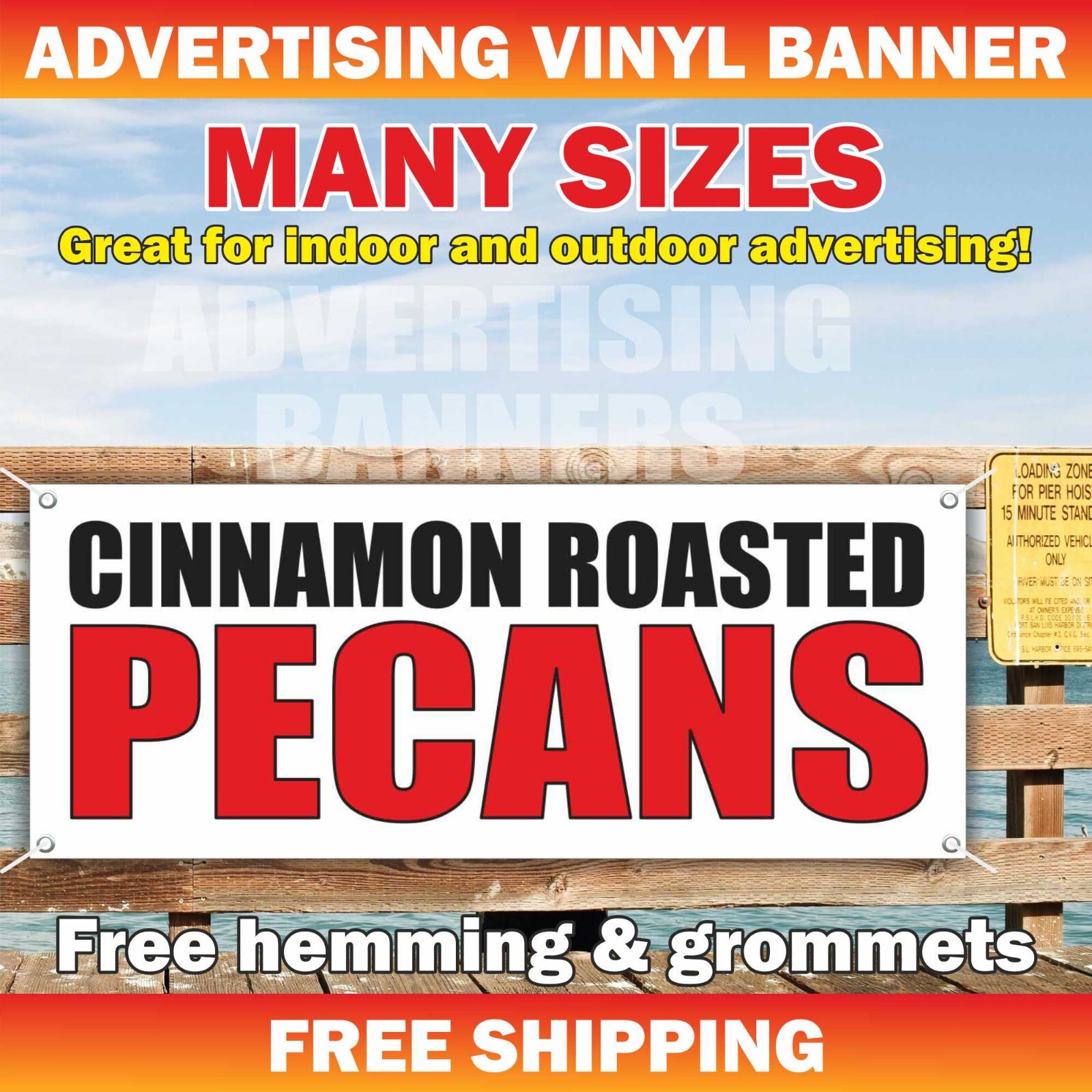 PECANS CINNAMON ROASTED Advertising Banner Vinyl Mesh Sign nut shelled healthy