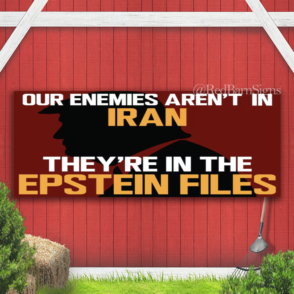 Our Enemies Aren’t In Iran Epstein Indoor Outdoor Banner Sign with grommets