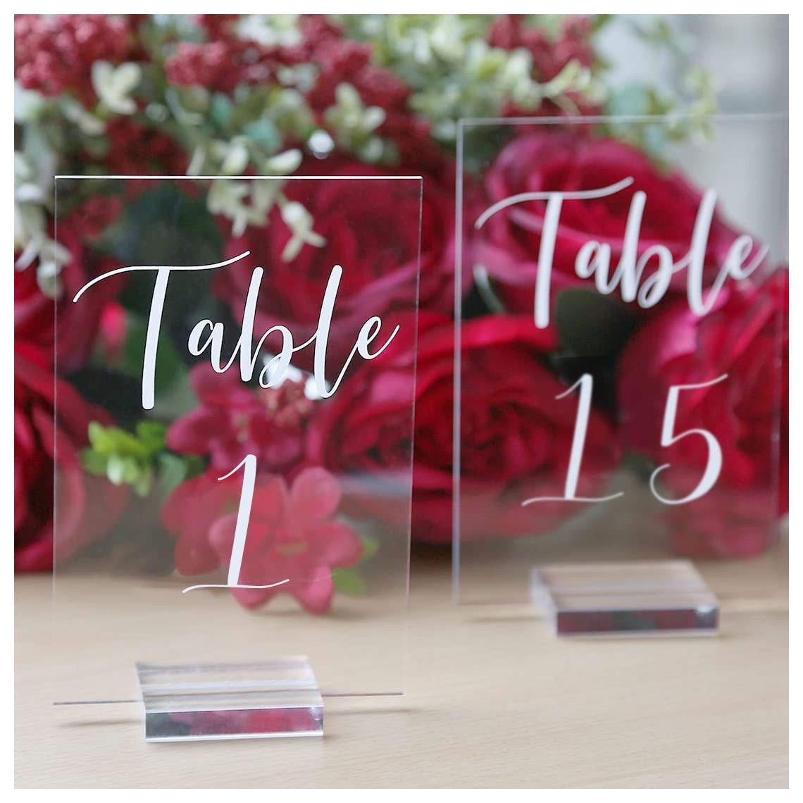 Acrylic Wedding Table Numbers 1-15 with Stands | 4×6 inch Printed Calligraphy…