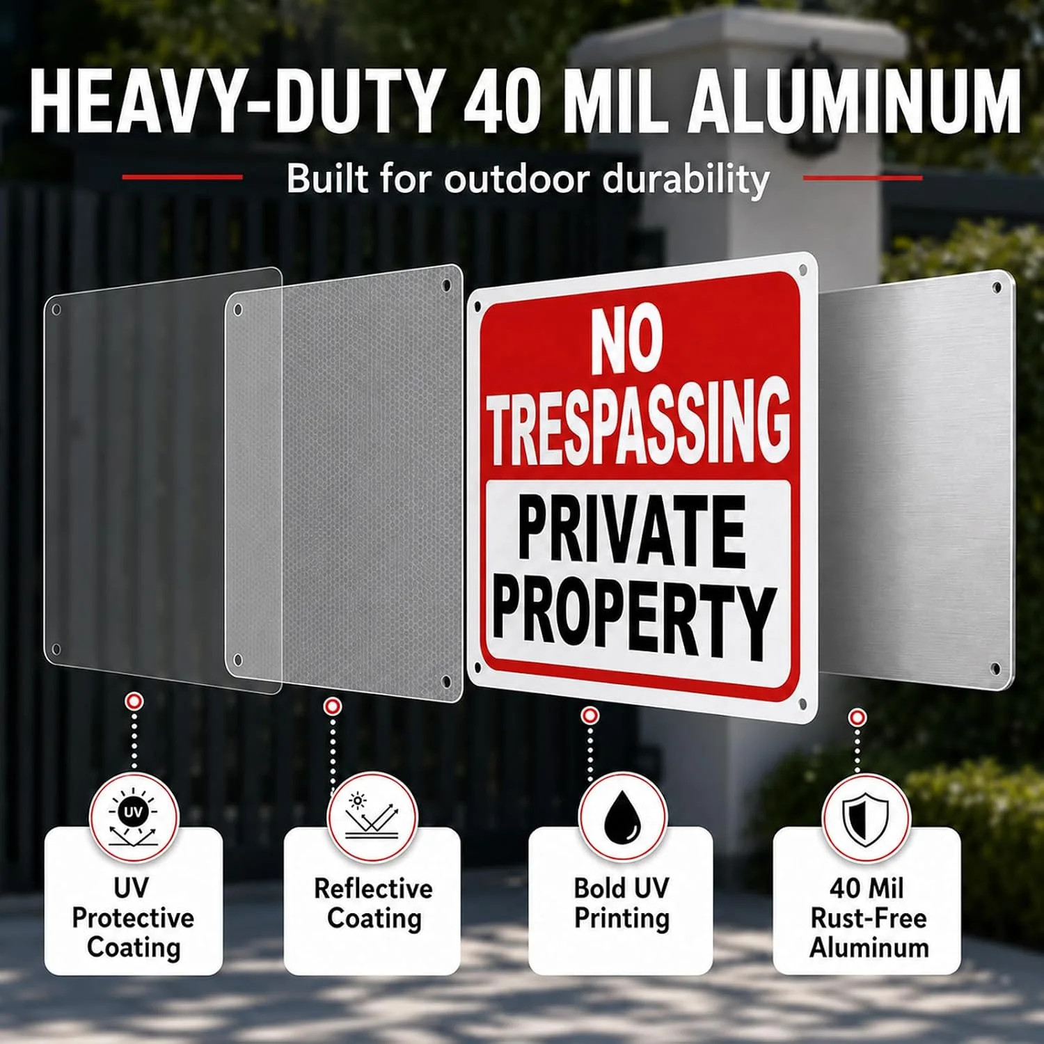 2 Pack No Trespassing Signs Private Property – 10×7 Inch 40 Mil Rust Free Alumin