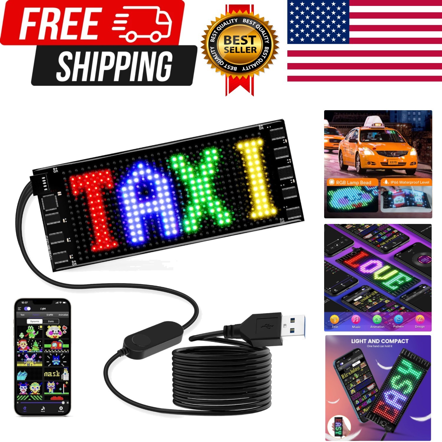 LED Sign for Car, 7”x3”Flexible LED Matrix Panel USB 5V Bluetooth Applicati…