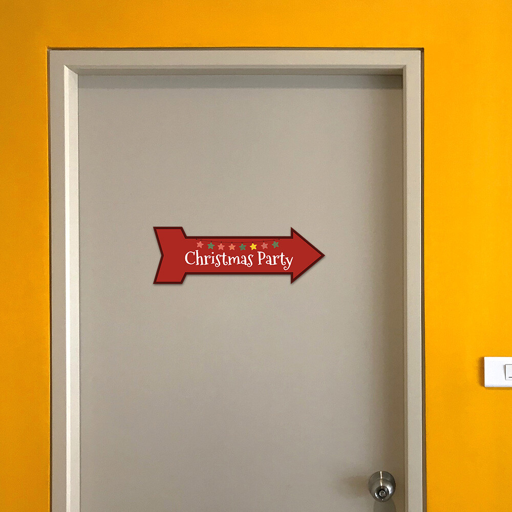 Arrow Shape Plus Christmas Party 12×4″ Wall or Door Sign | Christmas