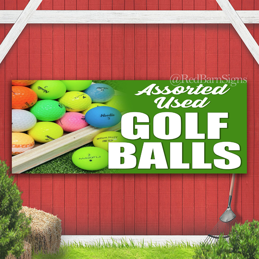 Assorted Used Golf Balls Indoor Outdoor Banner Sign with grommets
