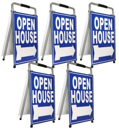 Real Estate Open House Sign Kit Metal A-Frame 5 Pack Blue Mod-Mini
