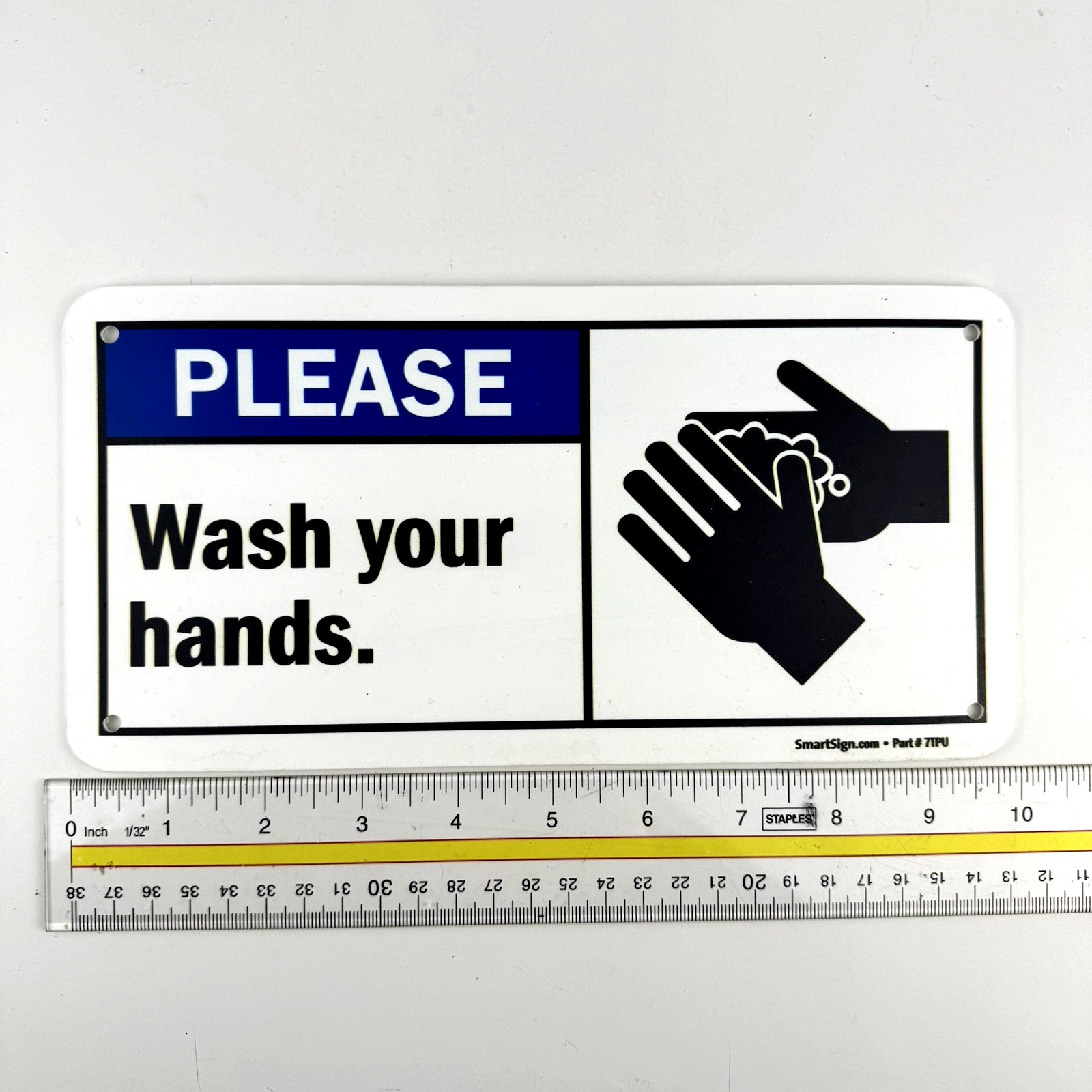 PLEASE Wash Your Hands Sign 5 x 10 Inch Plastic Wall Mount Hygiene Notice