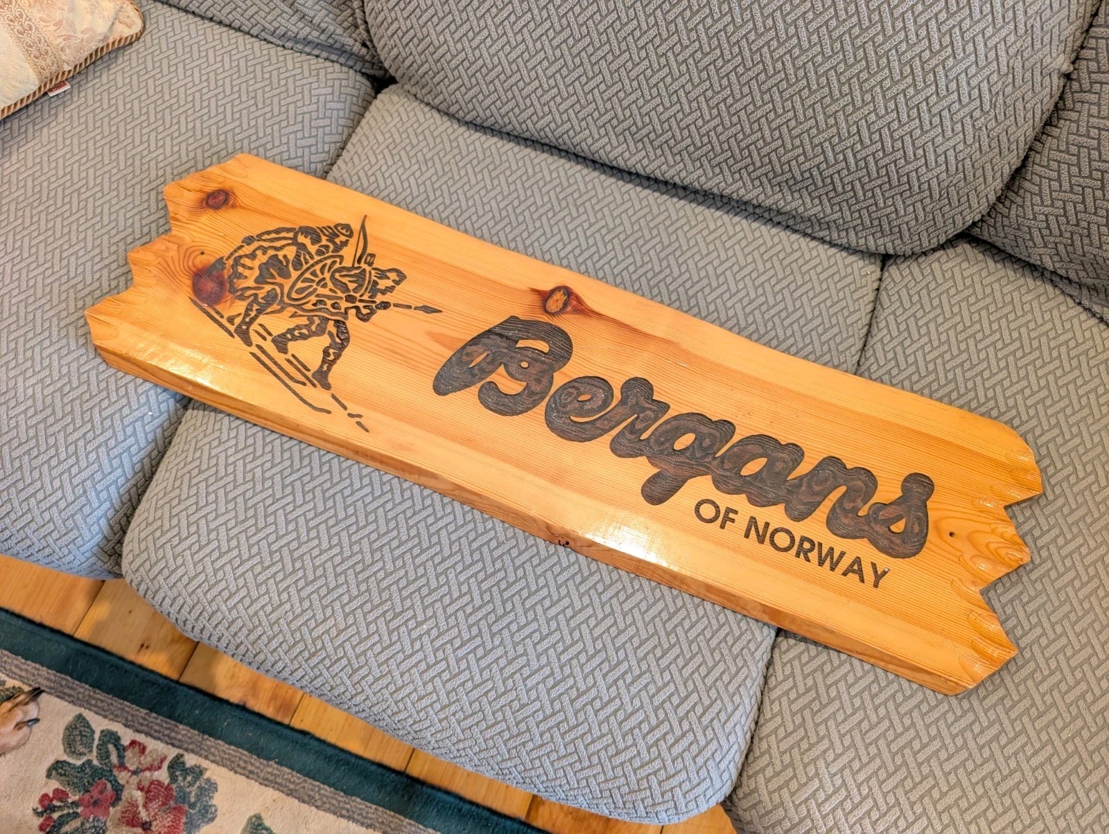 Bergans Of Norway Ski Clothing Wood Sign 10.5 x 36 Inch Carved Store Advertising