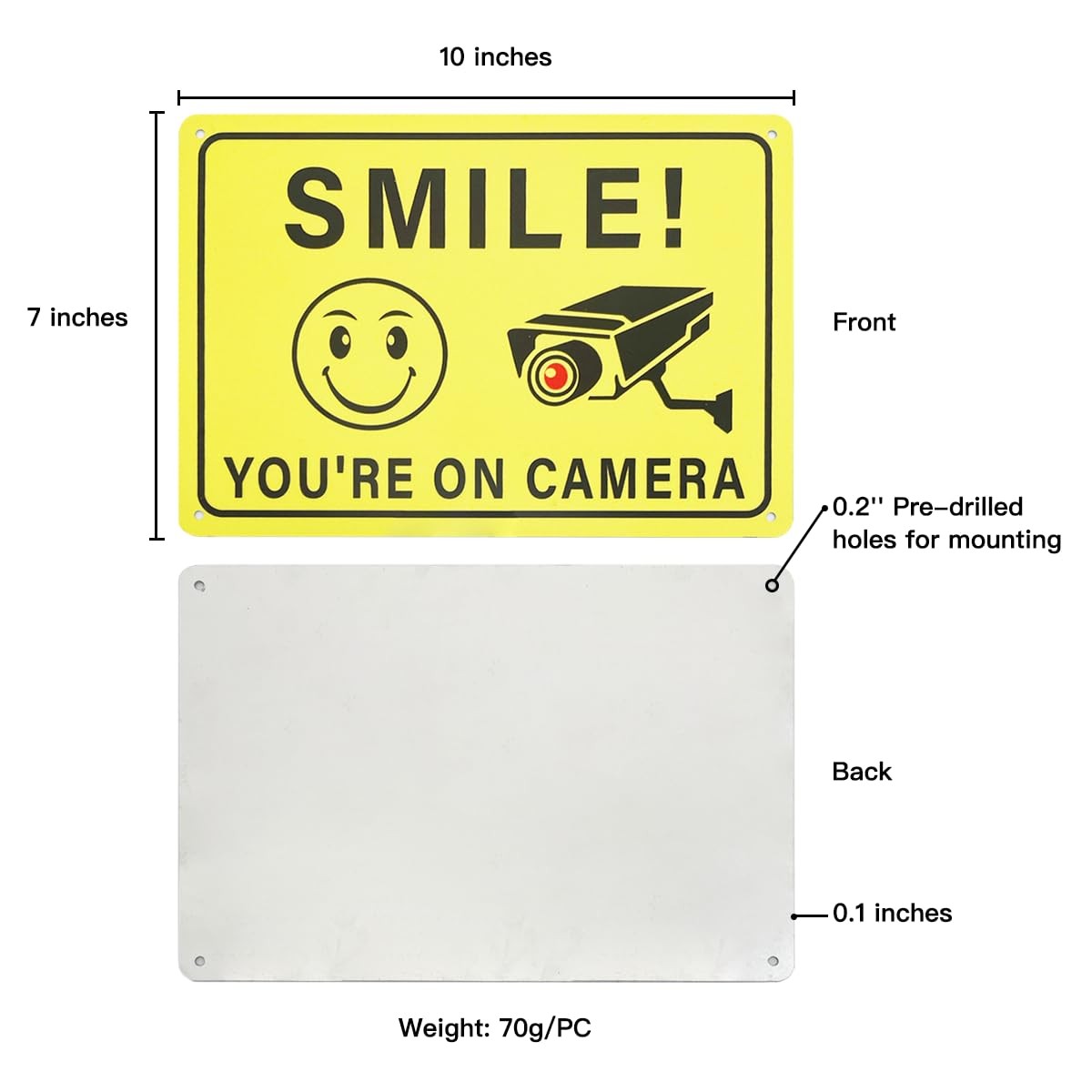 Smile You are on Camera Sign, 2-Pack 10 * 7 Inches Aluminum Video Surveillanc…