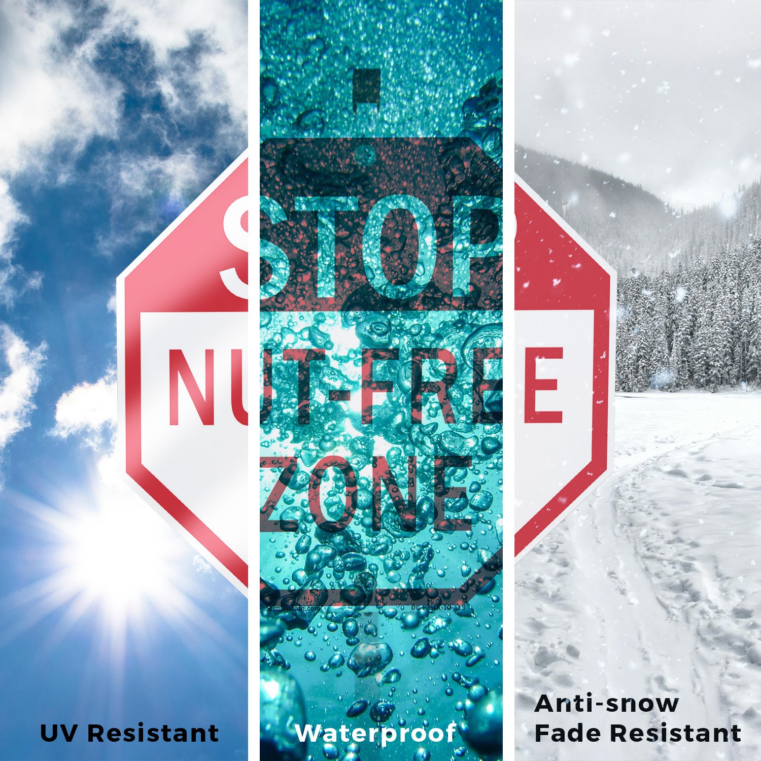 Stop Nut-free Zone Octagon Sign With Stake Weather Resistant UV Protected
