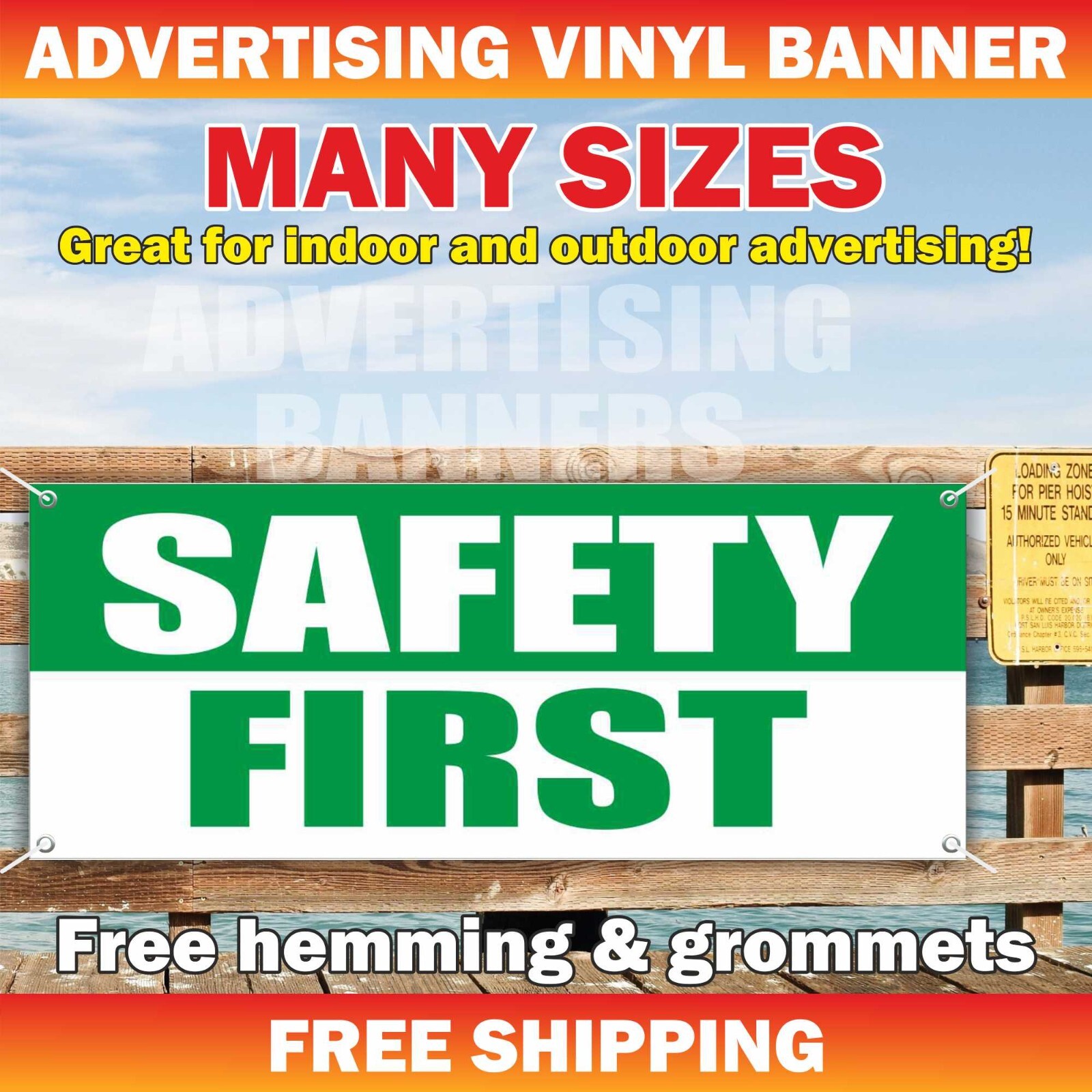 SAFETY FIRST Advertising Banner Vinyl Sign Motivation Warning Work Job Hazard