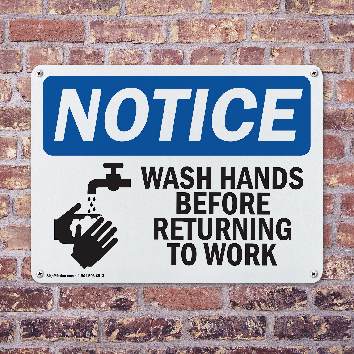(2 Pack) Wash Hands Before Returning To Work Symbol OSHA Notice Sign Decal Metal