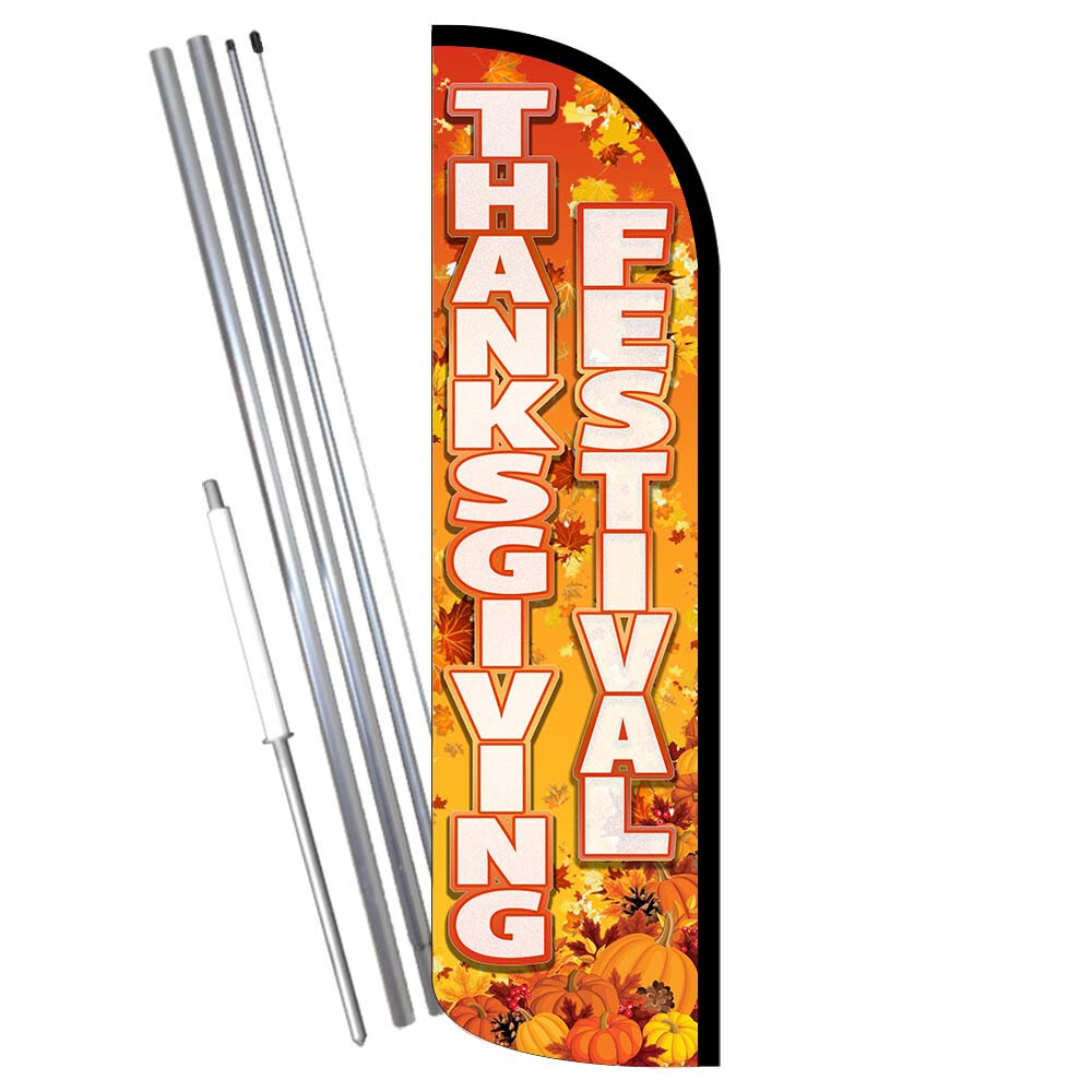 THANKSGIVING FESTIVAL Premium Windless Feather Flag Bundle (Complete Kit) OR Opt