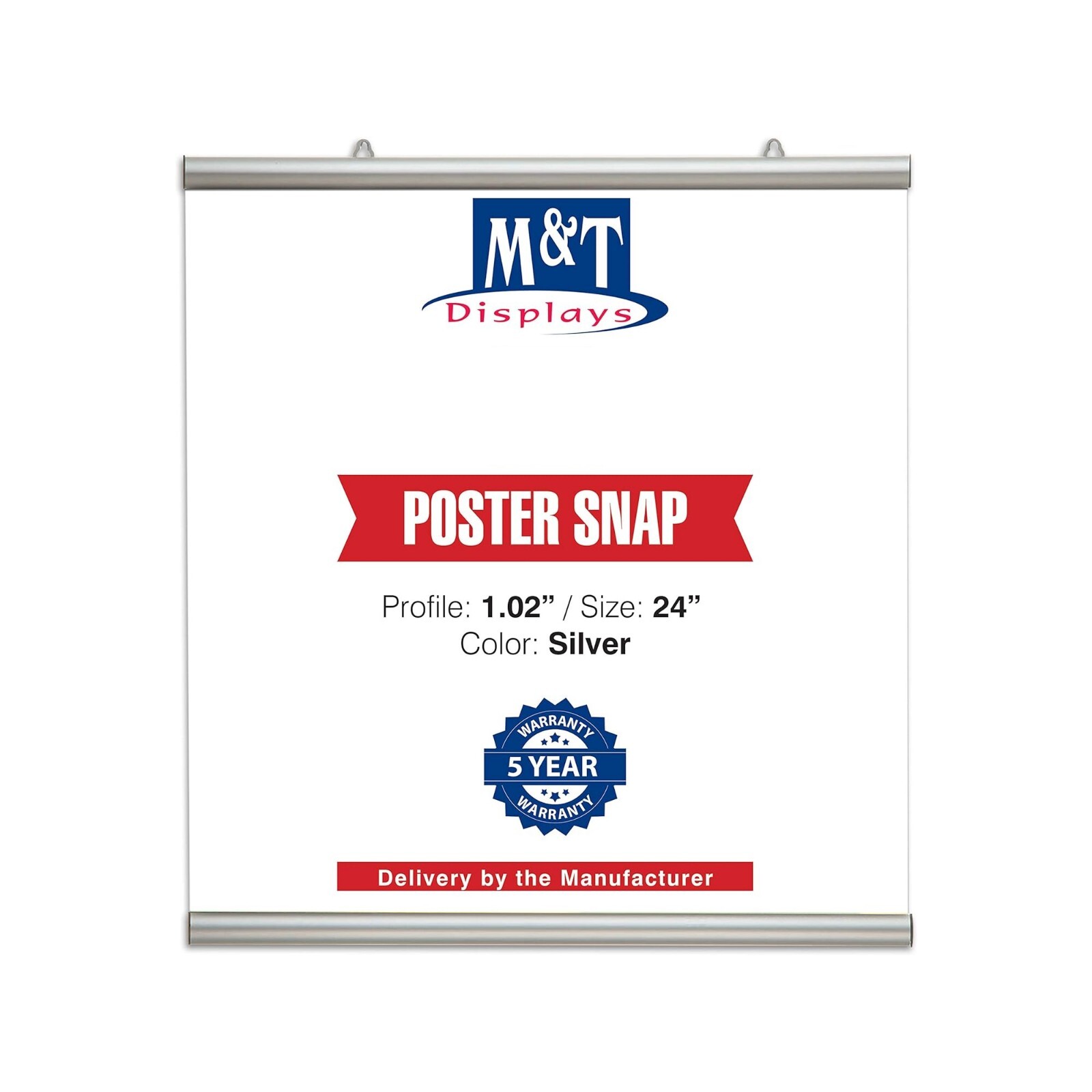 Poster Snap Hanger Set 24 inch Wall Mounting Silver 1.02″ Aluminum Profile