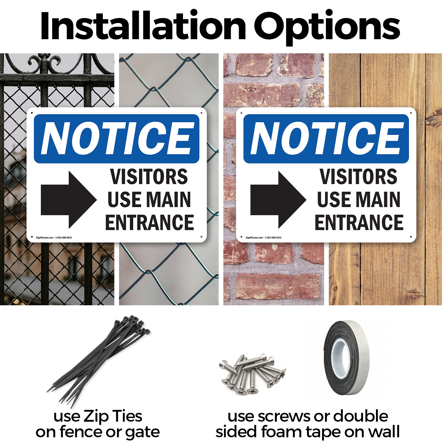 (2 Pack) Visitors Use Main Entrance [Right OSHA Notice Sign Decal Metal Plastic