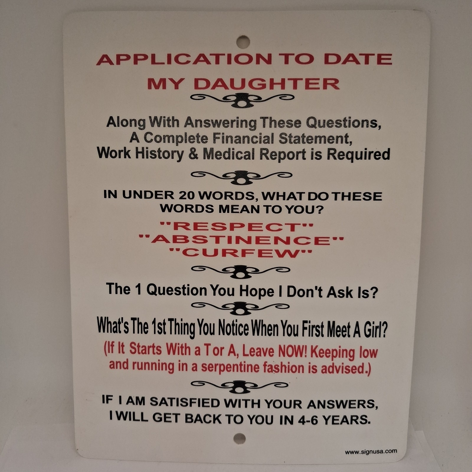 Application To Date My Daughter Novelty Plastic Sign Plastic Wall Haning