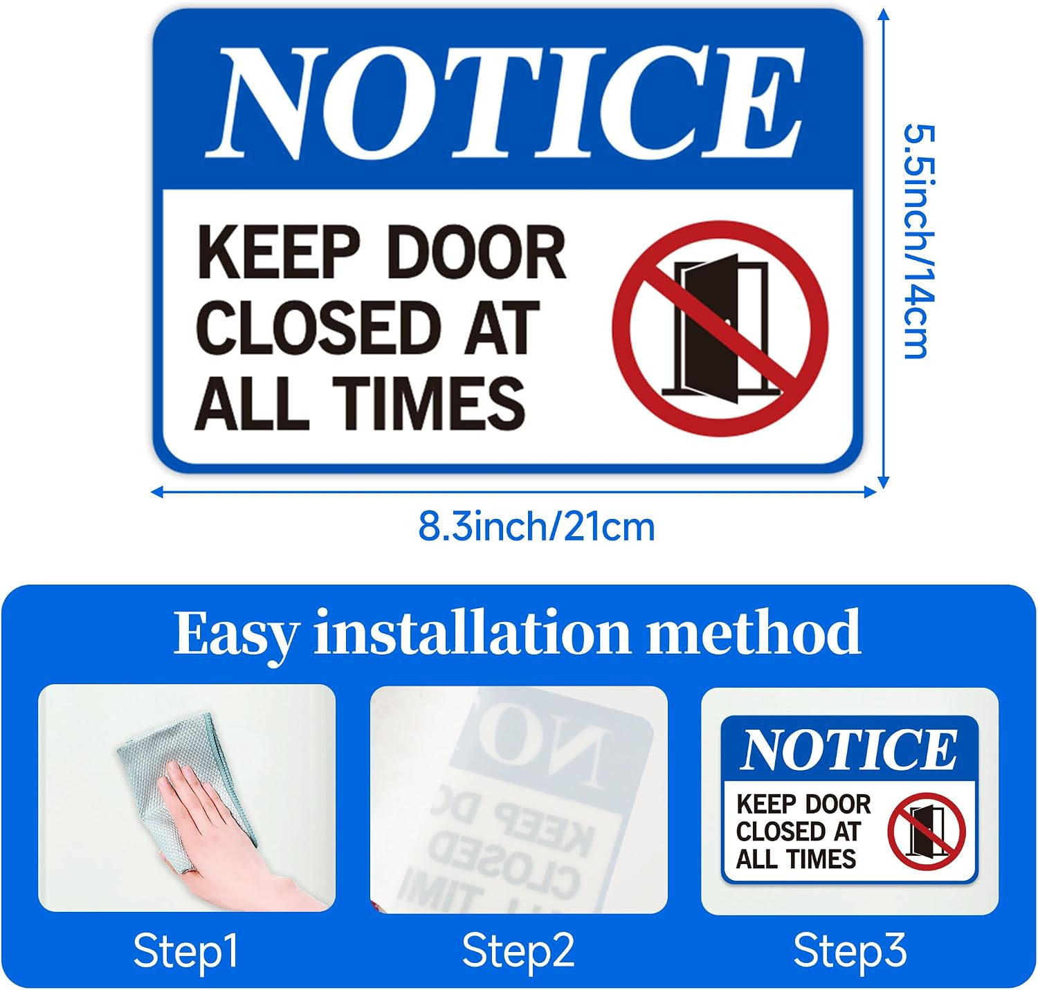 Keep Door Closed Sign，Self-Adhesive Weatherproof and Fade-Resistant Please Keep