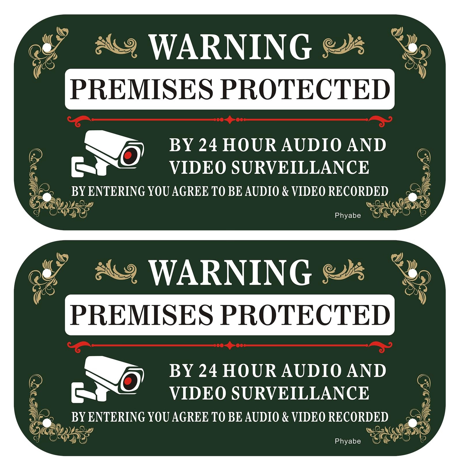 2 Pack Premises Protected by 24 Audio and Video Surveillance Sign, 12 x 6 inc…