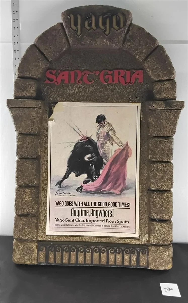 Yago Sant’Gria Wine Sign 24×34 vintage foam faux stone arch Yago Sant Gria