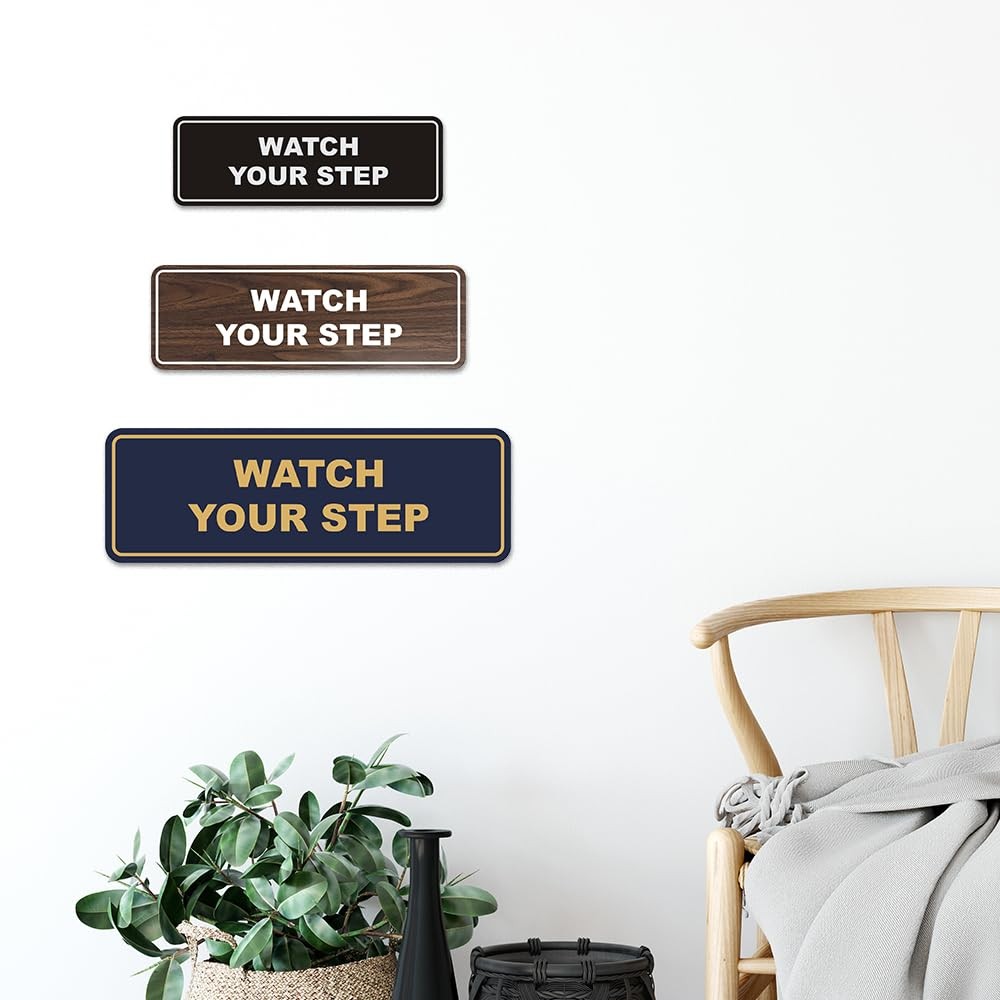 ByLITA Watch Your Step Wall or Door Sign Black/Silver Large 2 Pack
