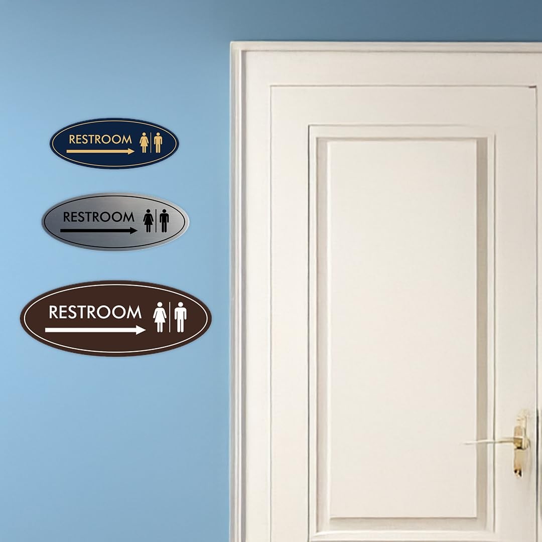 1 Pack Oval Restroom Right Arrow Sign Brushed Gold Large Wall Door Decor