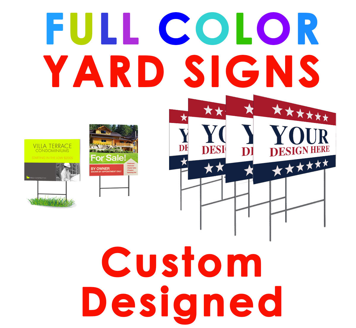 10 Custom Printed Yard Signs full color 4MM 2 Side Personalized Professional kit