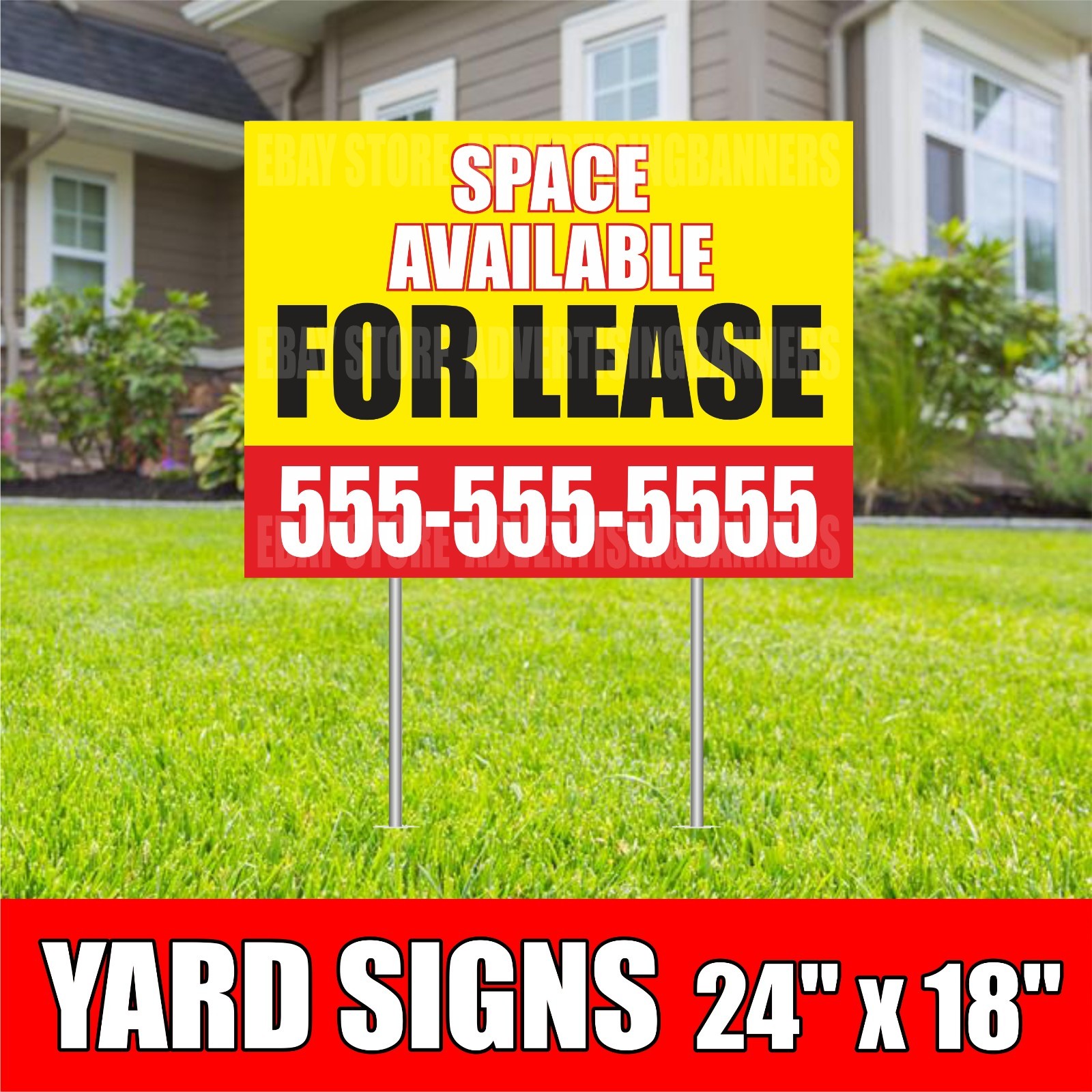 SPACE AVAILABLE FOR LEASE Yard Sign with H-Stakes Rent Office Room Custom Phone
