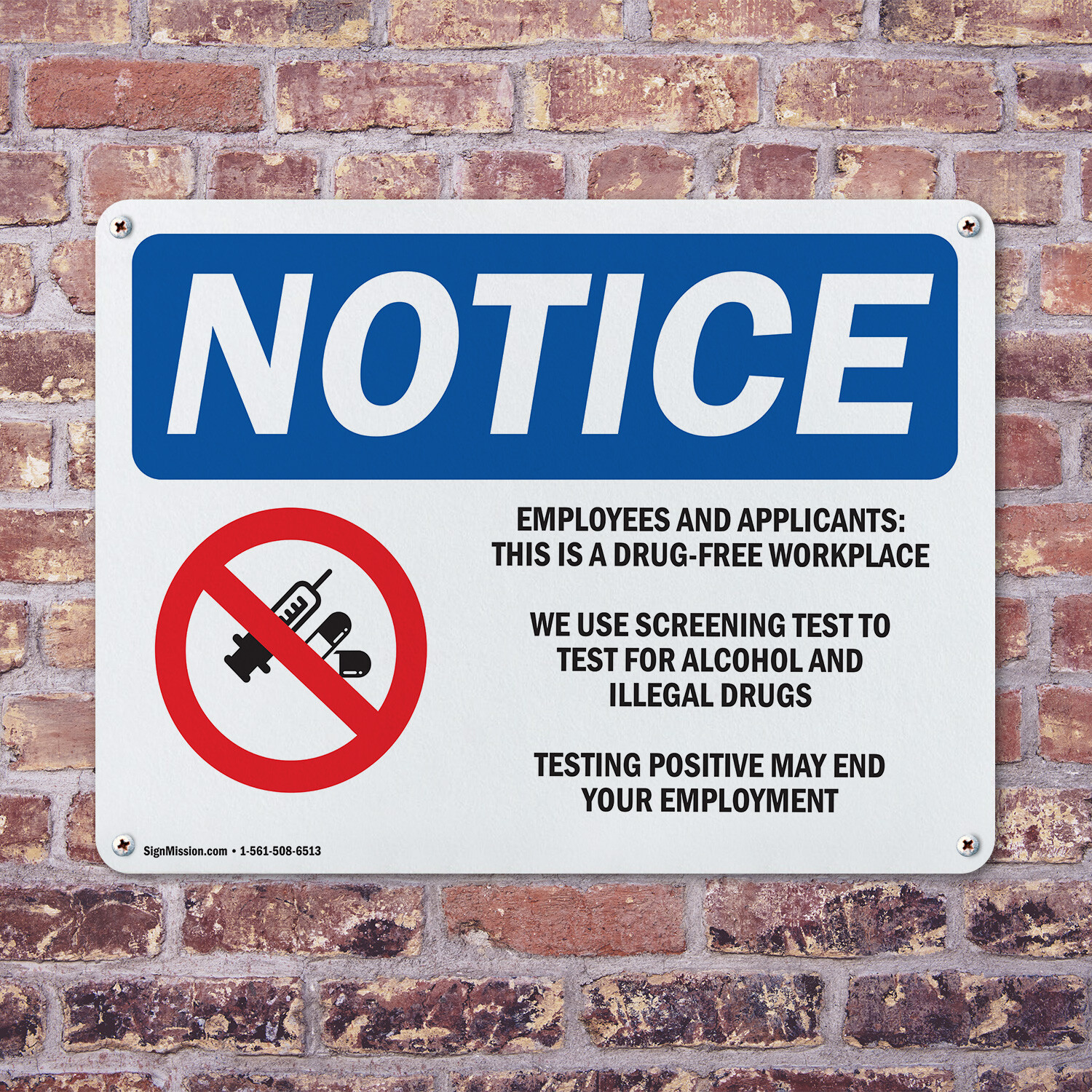 (2 Pack) Drug-Free Workplace OSHA Notice Sign Decal Metal Plastic