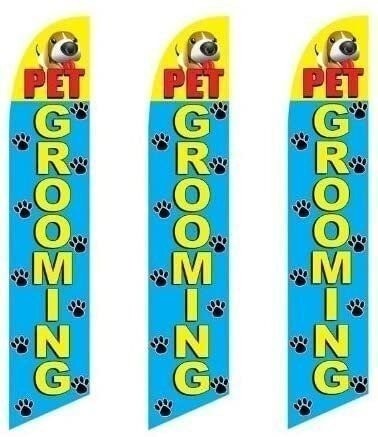 3 (three) Pack Tall Swooper Flags Pet Grooming Paw Prints Puppy Yellow Red Blue