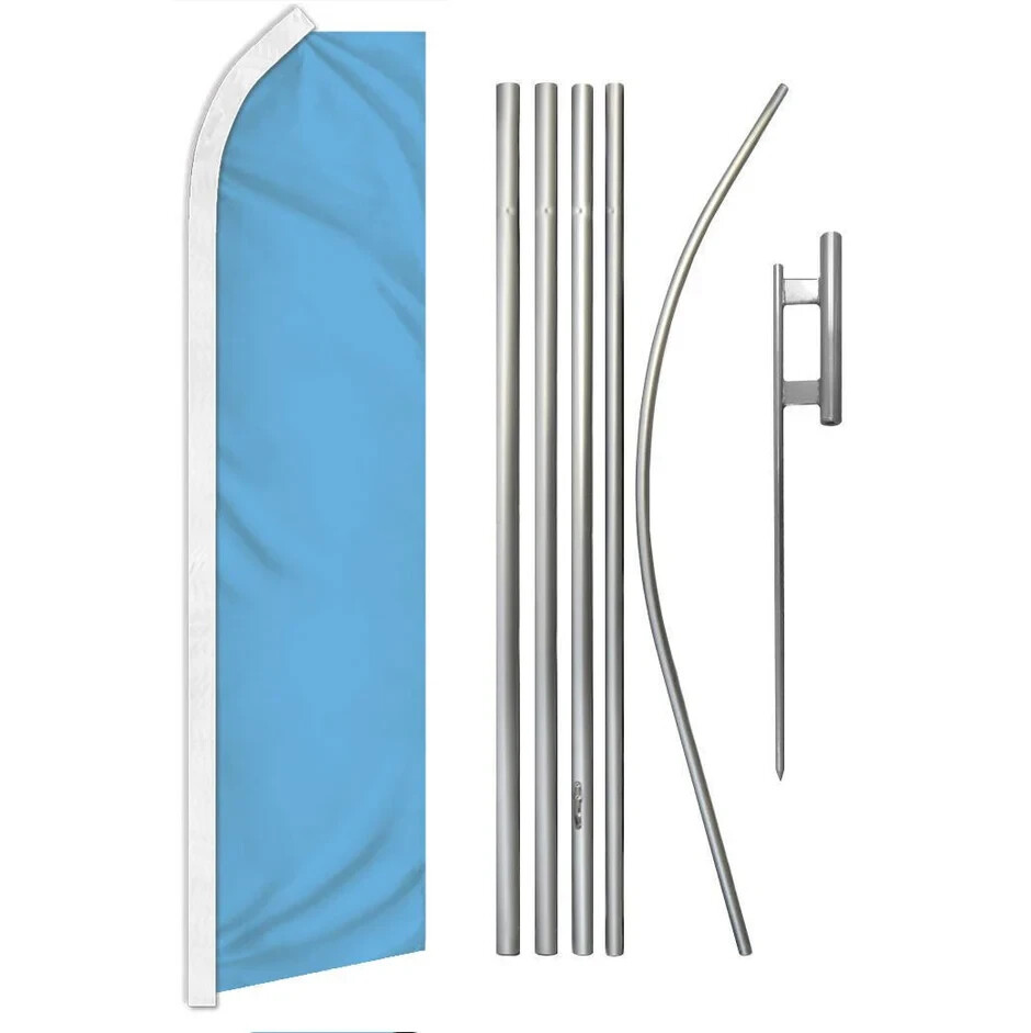 Light Blue Solid Color Swooper Advertising Flag & Pole Kit