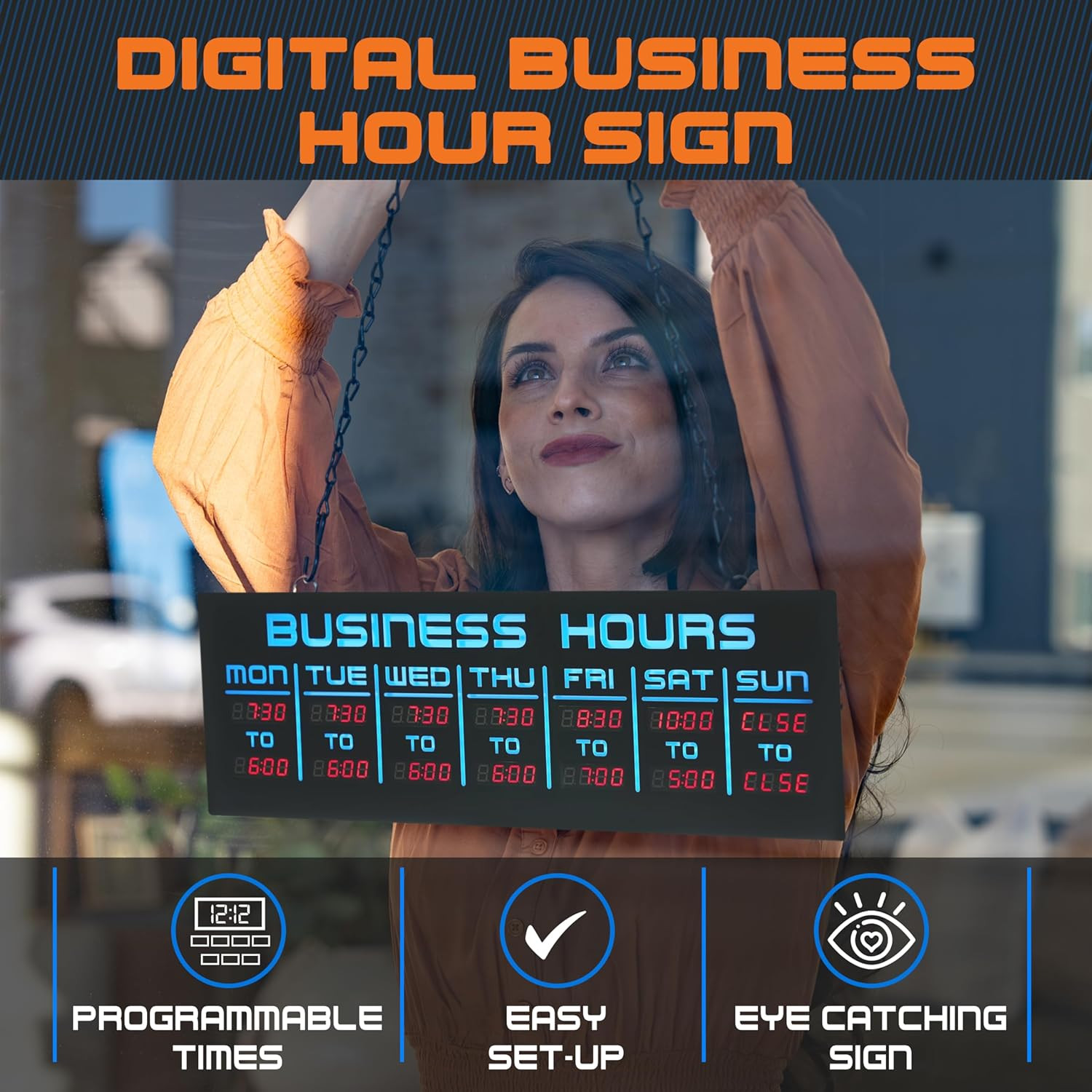 Digital Business Hours Sign by – Electronic Programmable Hours of Operation Sig