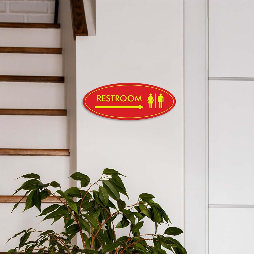 1 Pack Oval Restroom Right Arrow Sign Brushed Gold Large Wall Door Decor