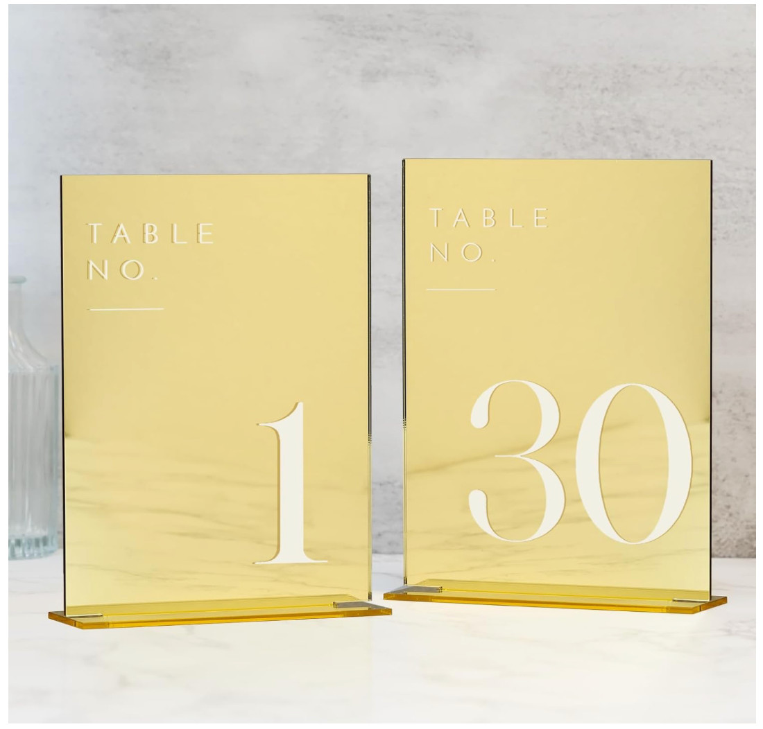 JINMURY Gold Wedding Table Numbers 1-30 with Stands, 5″x7″ Gold Mirror Acrylic T