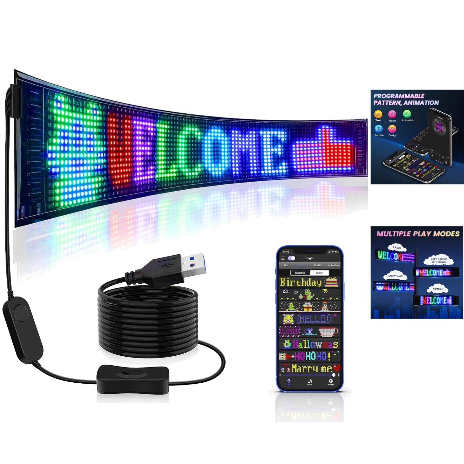 Customizable LED Store Sign 27”x5” with Bluetooth Control for Dynamic Adver…