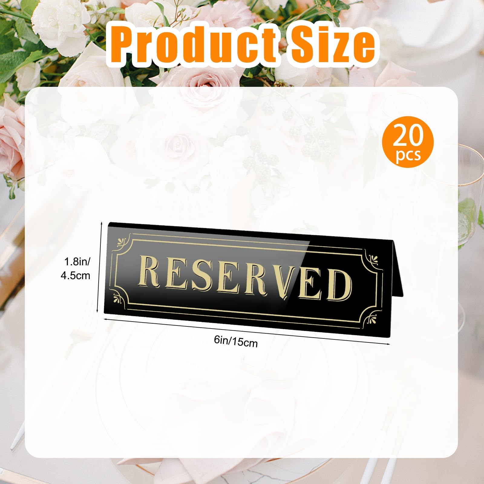 Black Acrylic Reserved Table Tent Signs Waterproof 6×1.8 Inch Event 20 PCS