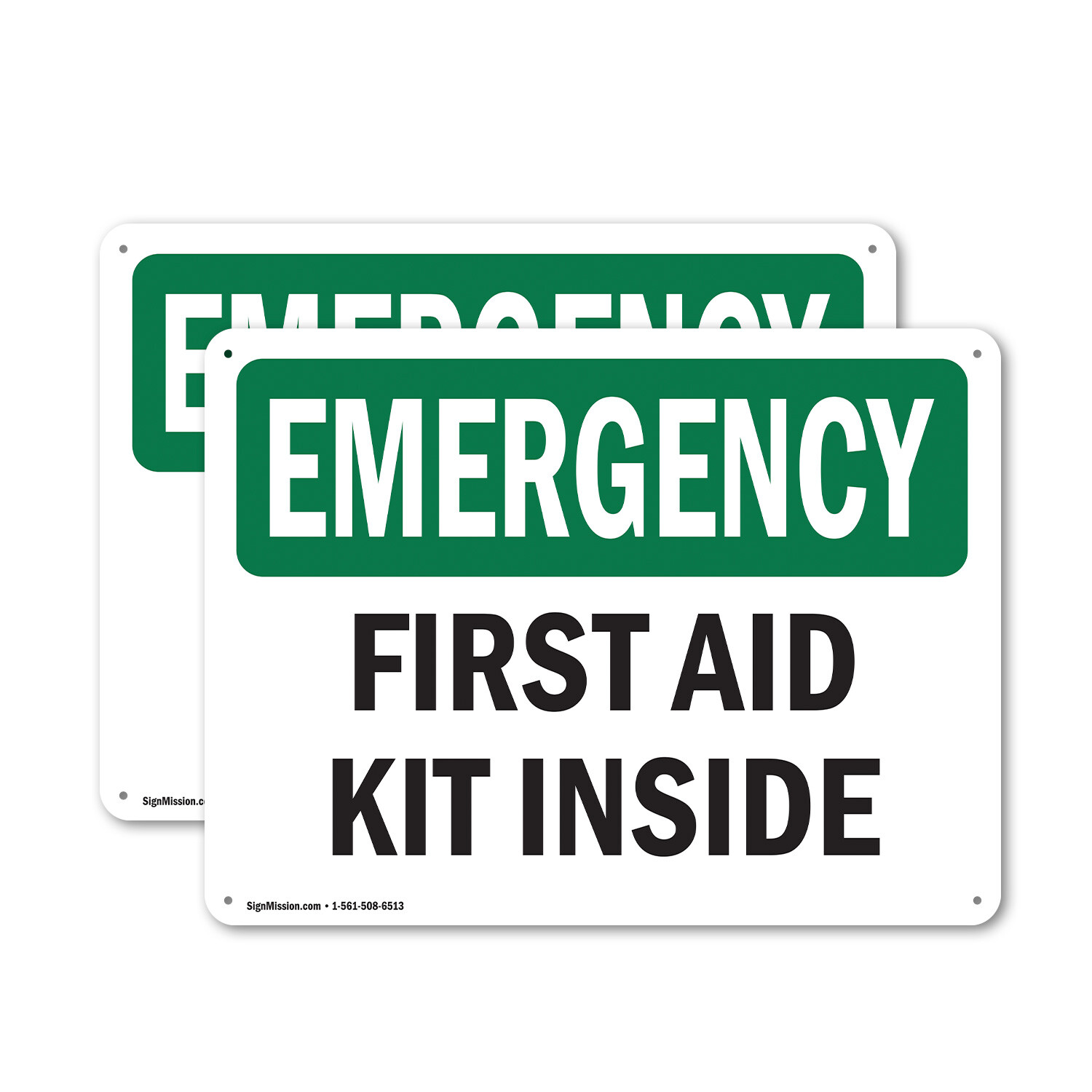 (2 Pack) First Aid Kit Inside OSHA Emergency Sign Decal Metal Plastic