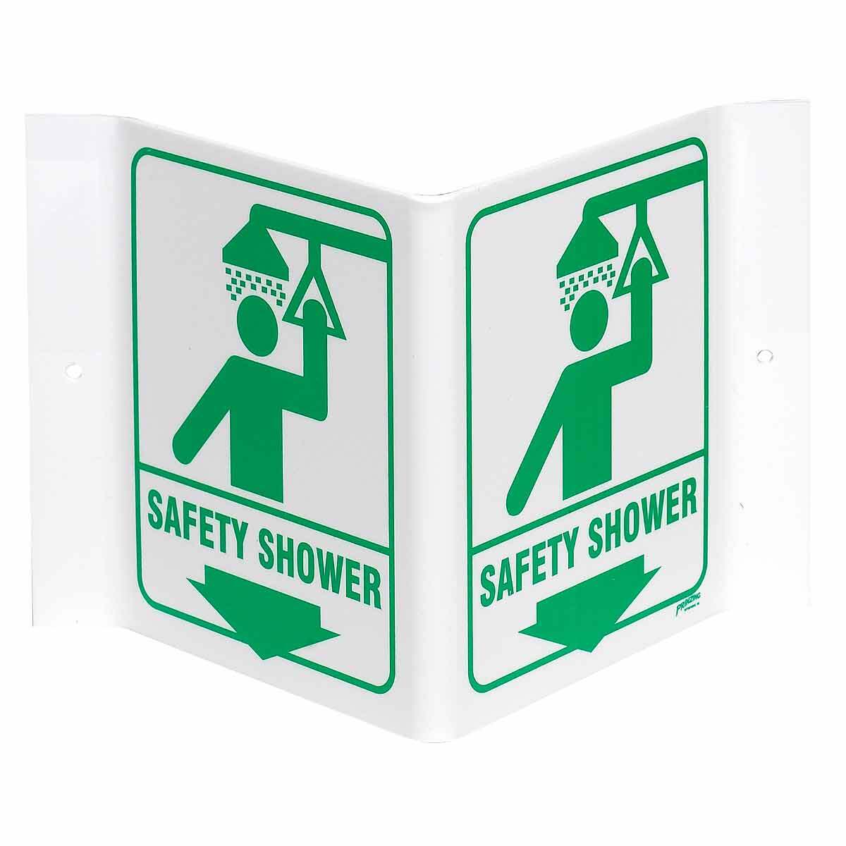 “V” 3D Emergency Shower OSHA Safety First Sign Metal Plastic Decal 6×9 Brady
