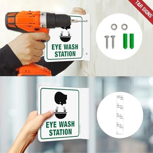 Eye Wash Station Sign – 2 Pack – 6×6 Acrylic with Pre-Drilled Holes & Screws for