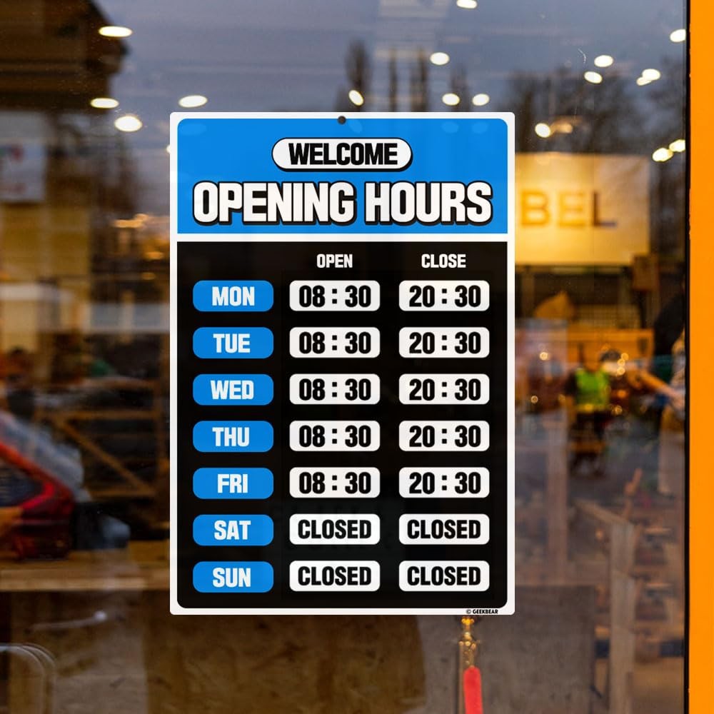 GEEKBEAR Business Hours Sign for Glass Door (Blue)