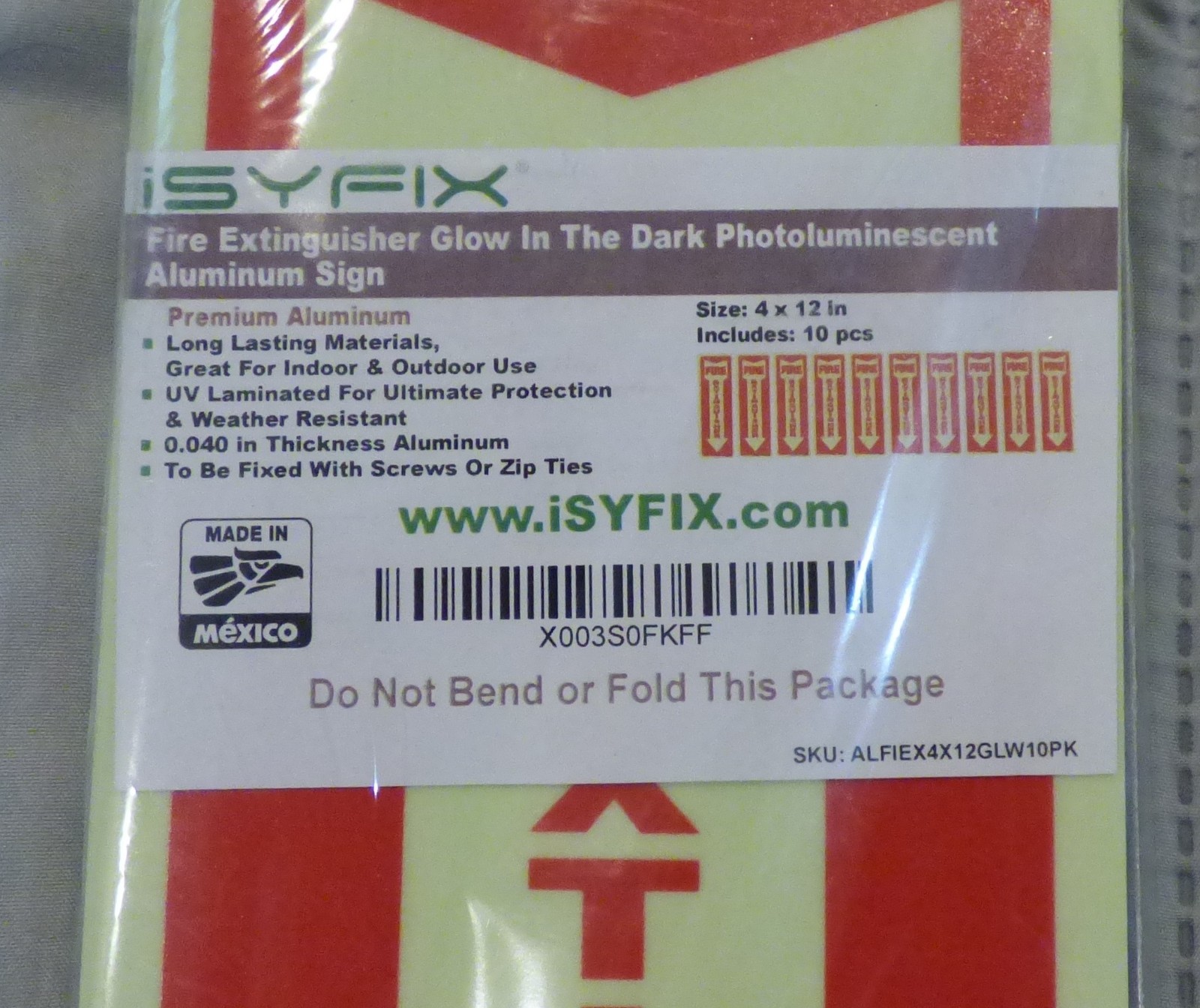 10 Pack Fire Extinguisher Sign 4×12 Inch Rust Free 040 Aluminum Glow in Dark