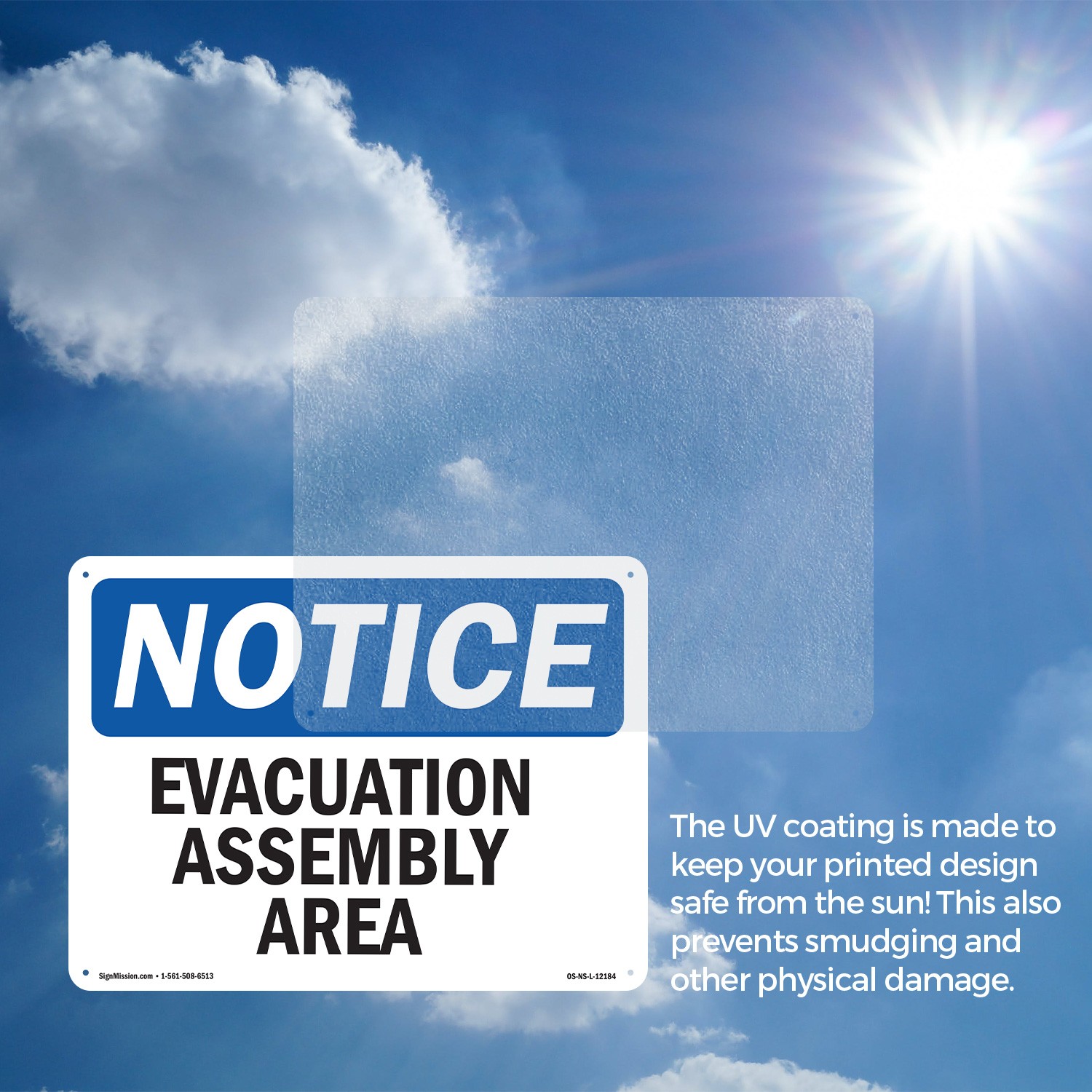 Evacuation Assembly Area OSHA Notice Sign Metal, Plastic, Decal – 5 or 10 Pack