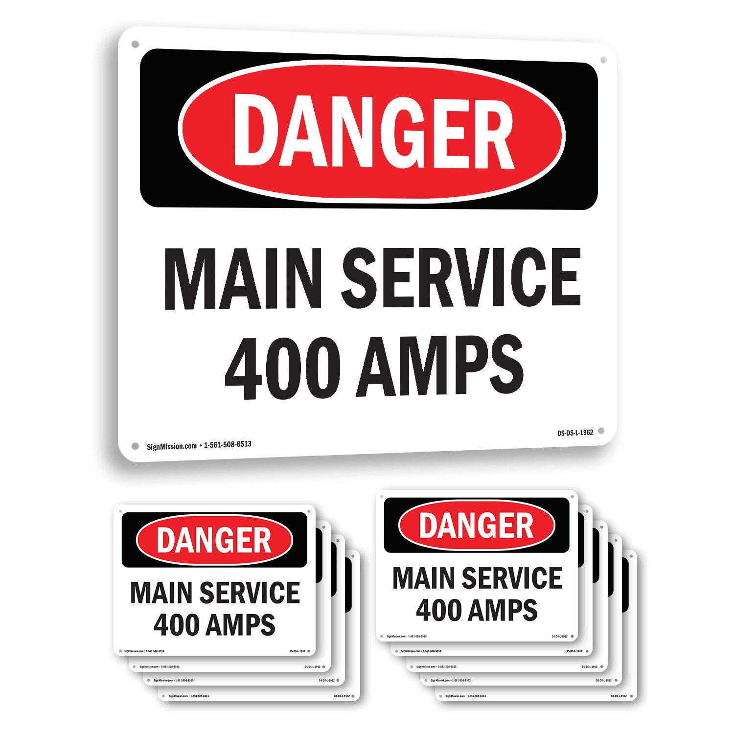 Main Service 400 Amps OSHA Danger Sign Metal, Plastic, Or Decal – 5 or 10 Pack
