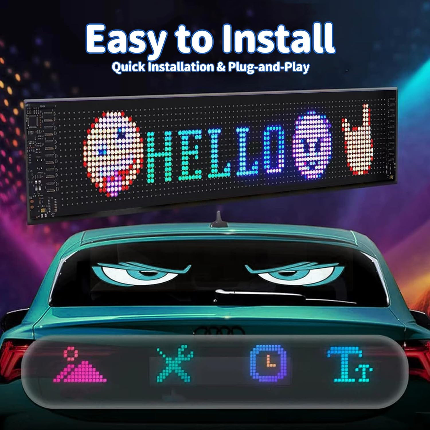 Bluetooth Programmable LED Car Sign – 2PCS Flexible DIY Display for Events