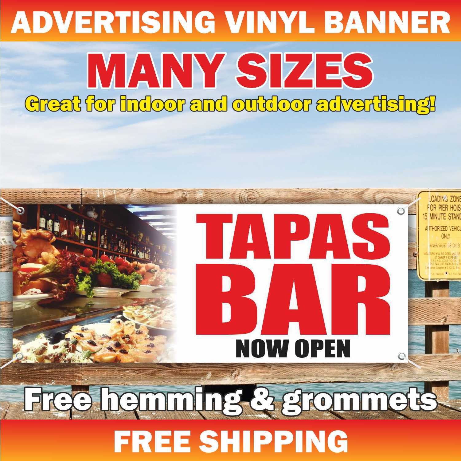 TAPAS BAR NOW OPEN Advertising Banner Vinyl Mesh Sign food restaurant delicious